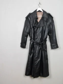 Men's Vintage Black Leather Trench Coat M/L