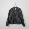 Men's Vintage Black Leather Bomber Jacket XL