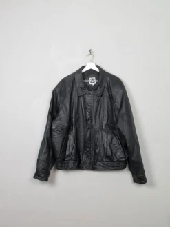 Men's Vintage Black Leather Bomber Jacket XL