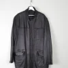 Men’s Vintage Black Leather Parka Style Long Jacket L