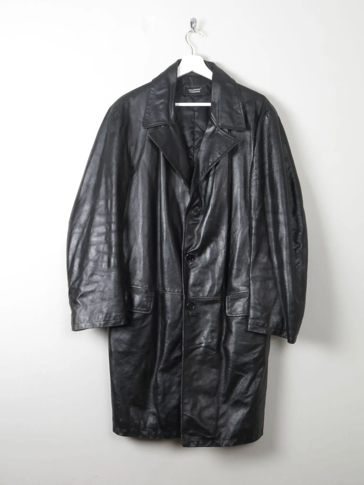 Men's Vintage Black Leather Coat M