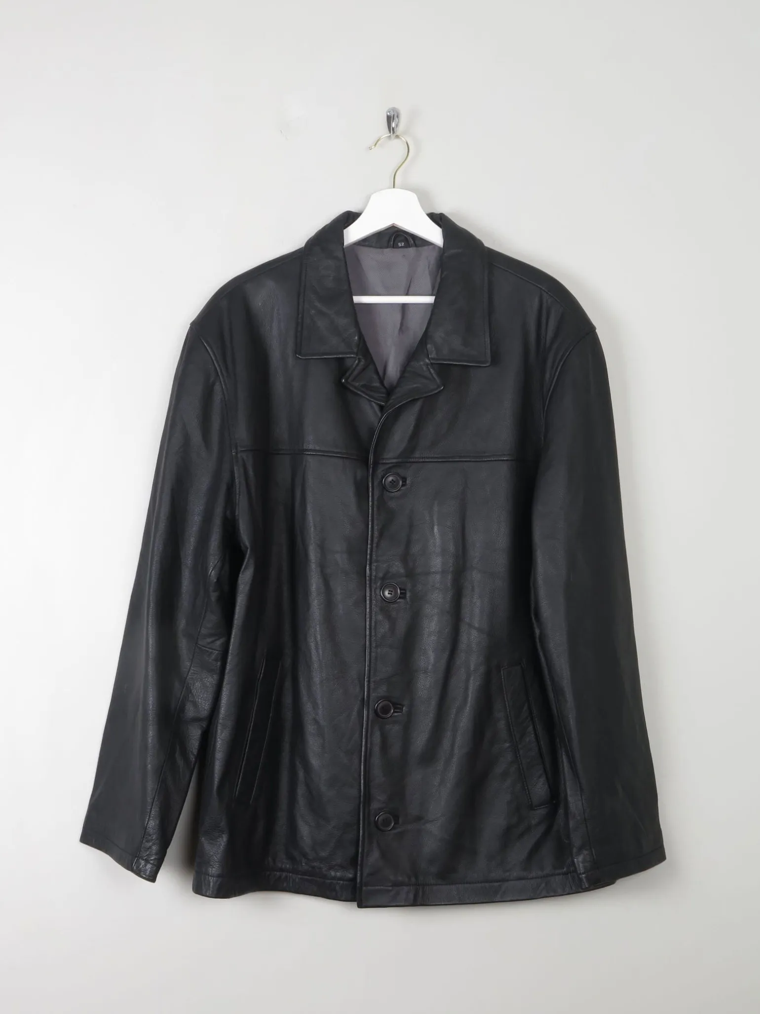 Men's Vintage Black Leather Jacket M Relaxed Fit