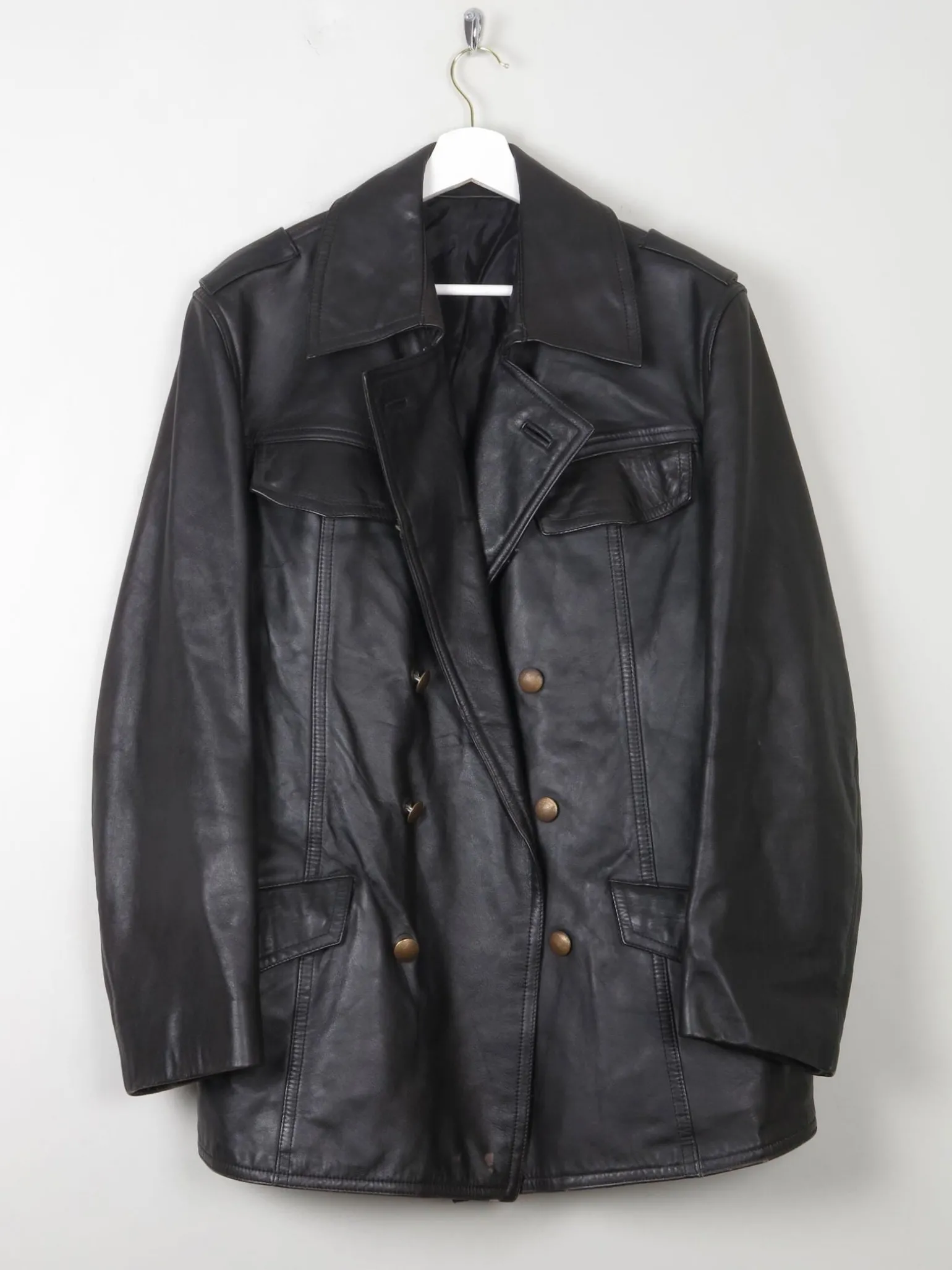 Men's Vintage Black Leather German Police Jacket M