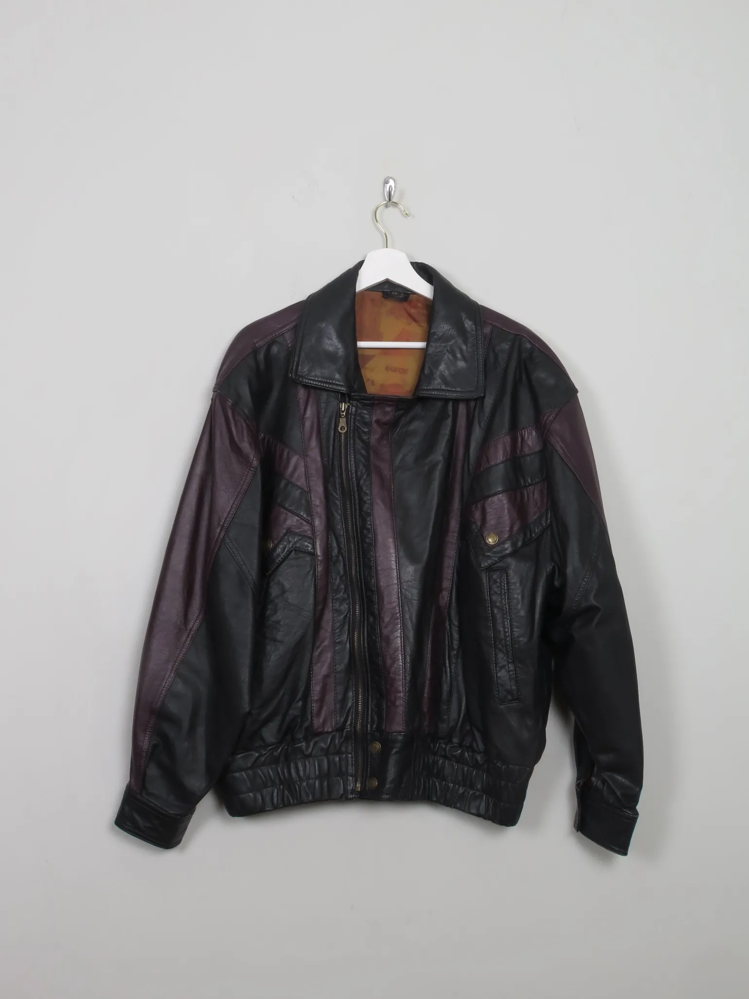 Men's Vintage Black Leather Bomber Jacket M