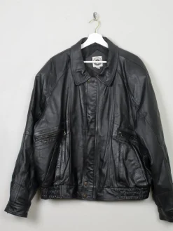 Men's Vintage Black Leather Bomber Jacket XL
