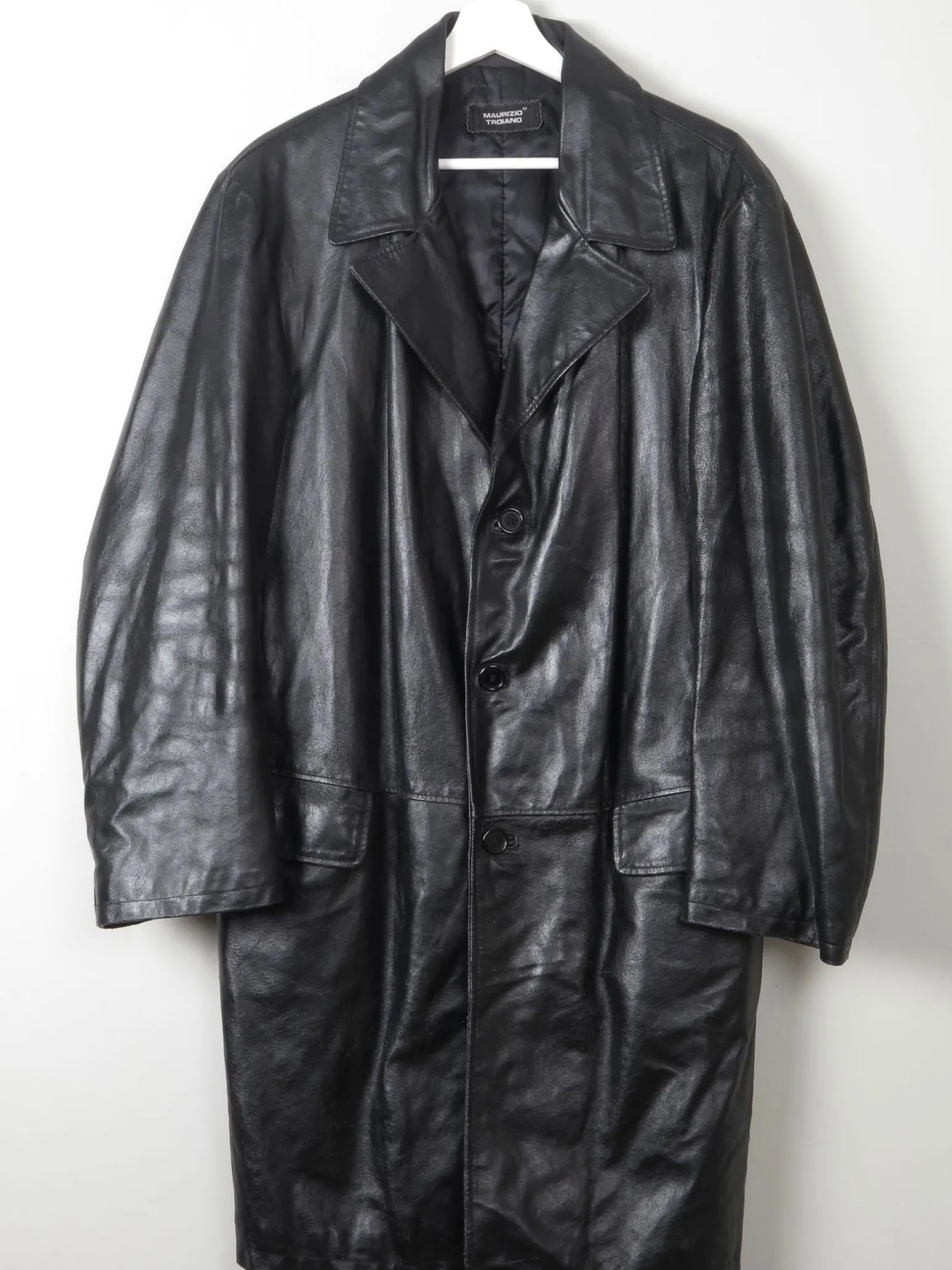 Men's Vintage Black Leather Coat M