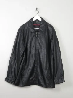 Men's Vintage Black Leather Jacket With Zip L/XL