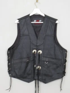 Men's Vintage Black Leather Western Waistcoat L