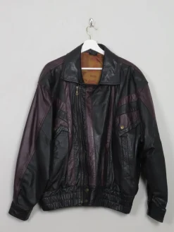 Men's Vintage Black Leather Bomber Jacket M