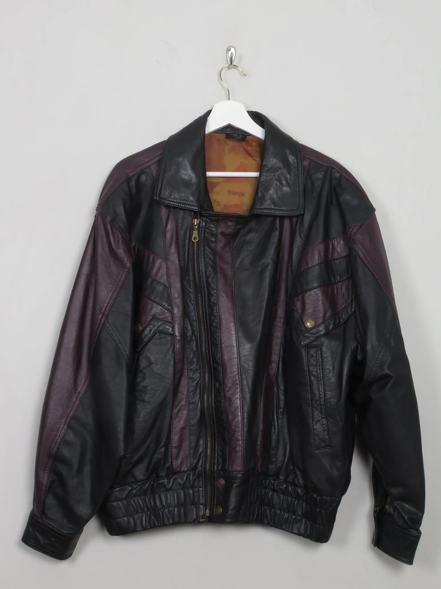 Men's Vintage Black Leather Bomber Jacket M