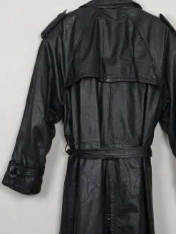 Men's Vintage Black Leather Trench Coat M/L