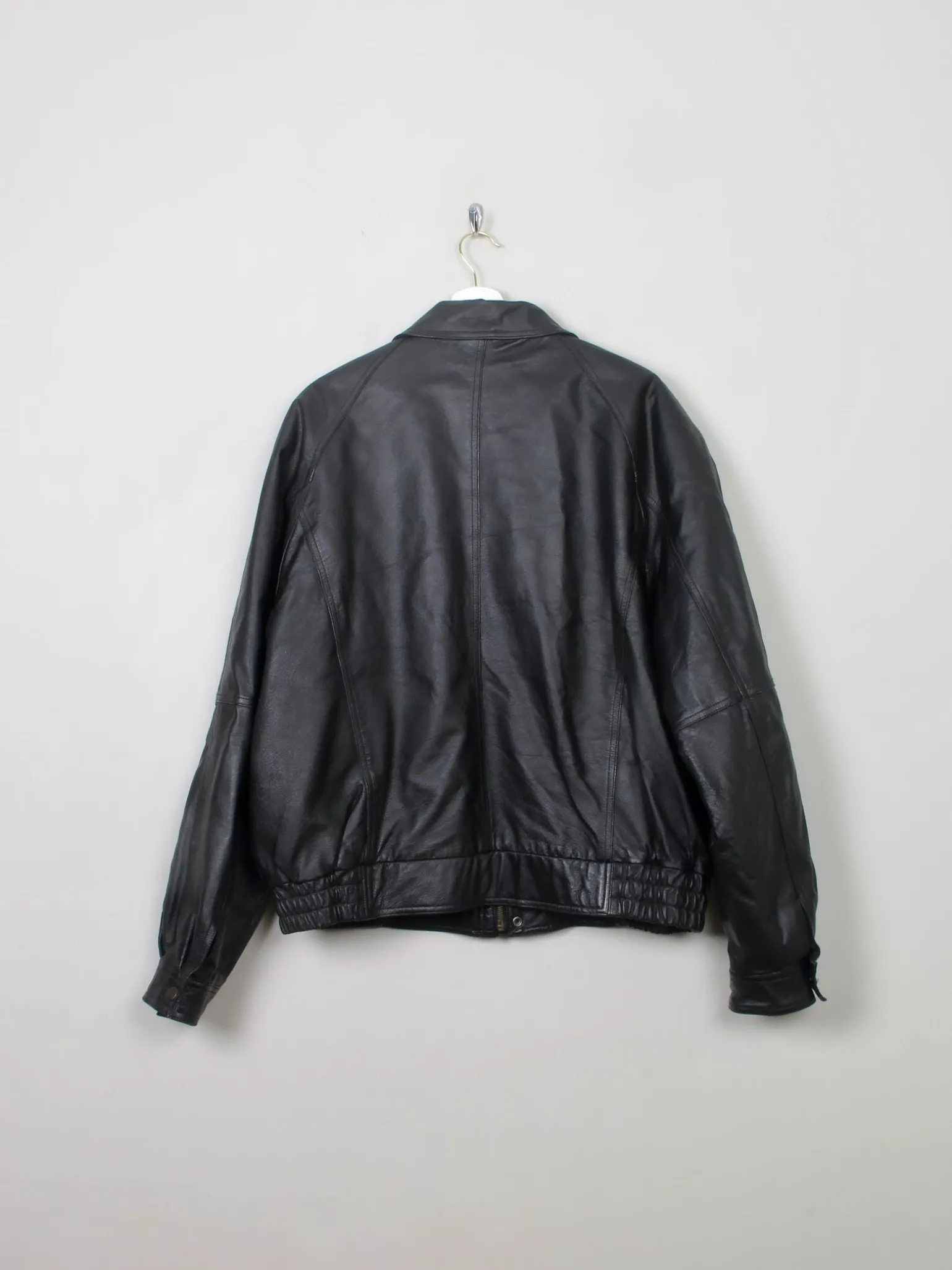 Men's Vintage Black Leather Bomber Jacket XL