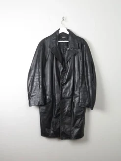 Men's Vintage Black Leather Coat M