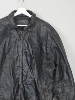 Men's Vintage Black Leather Bomber Jacket Distressed M/L