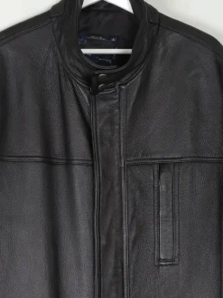 Men’s Vintage Black Leather Parka Style Long Jacket L