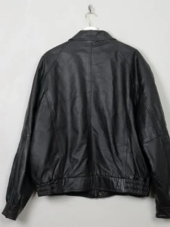 Men's Vintage Black Leather Bomber Jacket XL