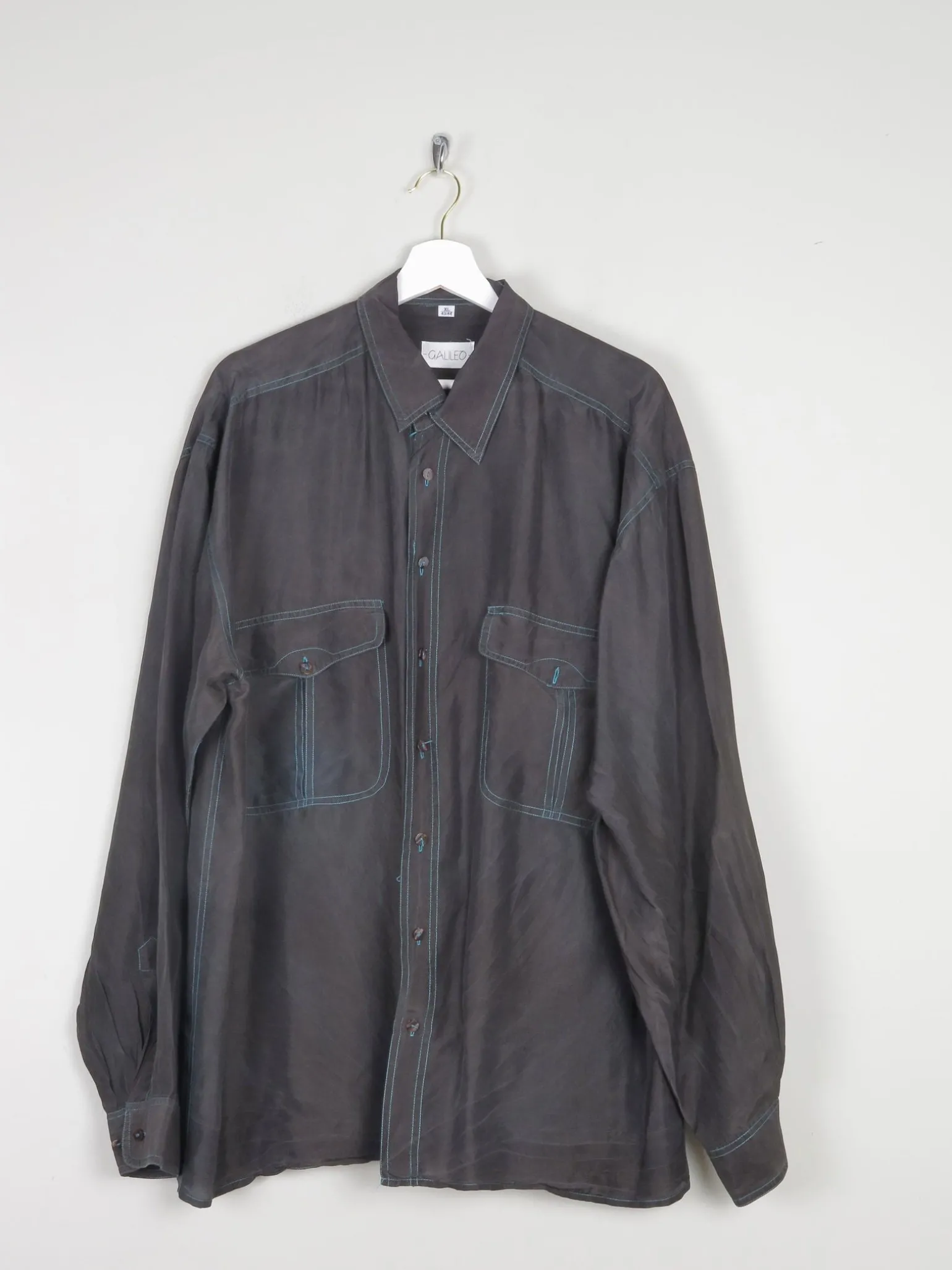 Men's Vintage Black Silk Shirt XL