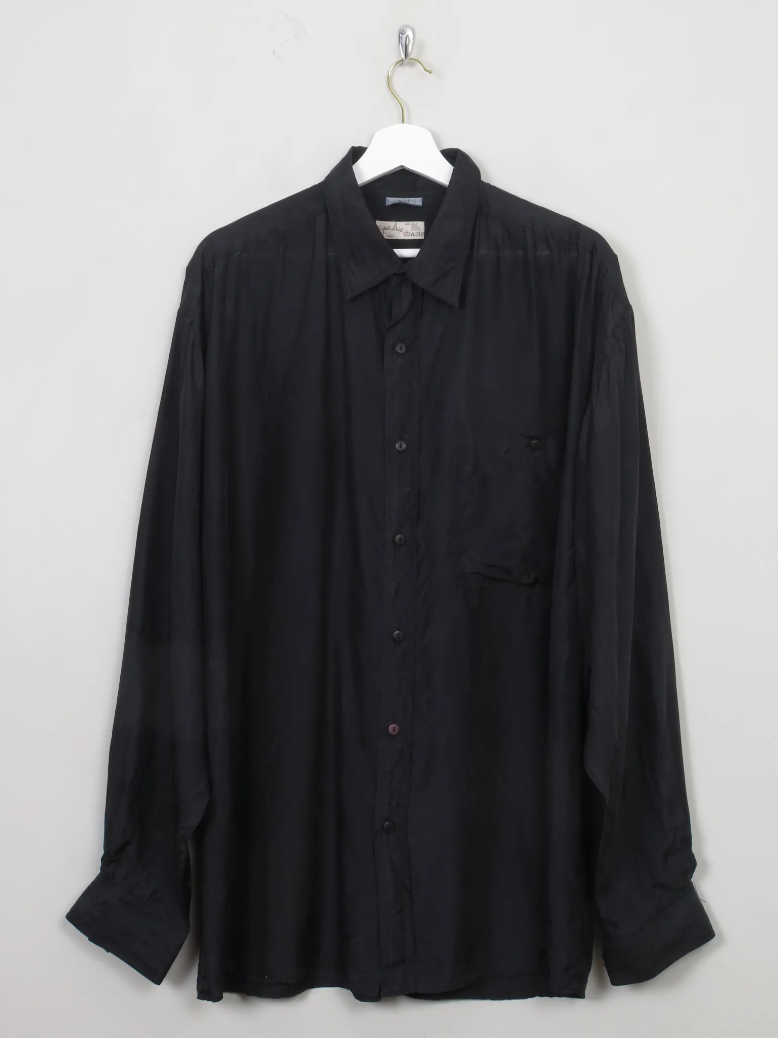 Men's Vintage Black Silk Shirt XL