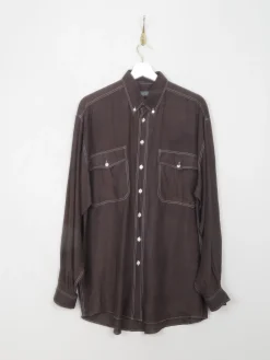 Men's Vintage Black Silk Shirt M