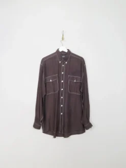 Men's Vintage Black Silk Shirt M