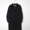 Men's Vintage Black Wool Coat With Velvet Collar 1940s 44"/Large