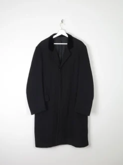 Men's Vintage Black Wool Coat With Velvet Collar 1940s 44"/Large