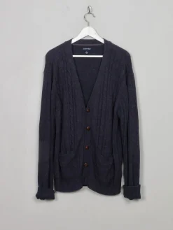 Men's Vintage Blue Cable-knit Cardigan L