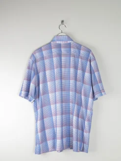 Men's Vintage Blue Check Stretchy Shirt XL