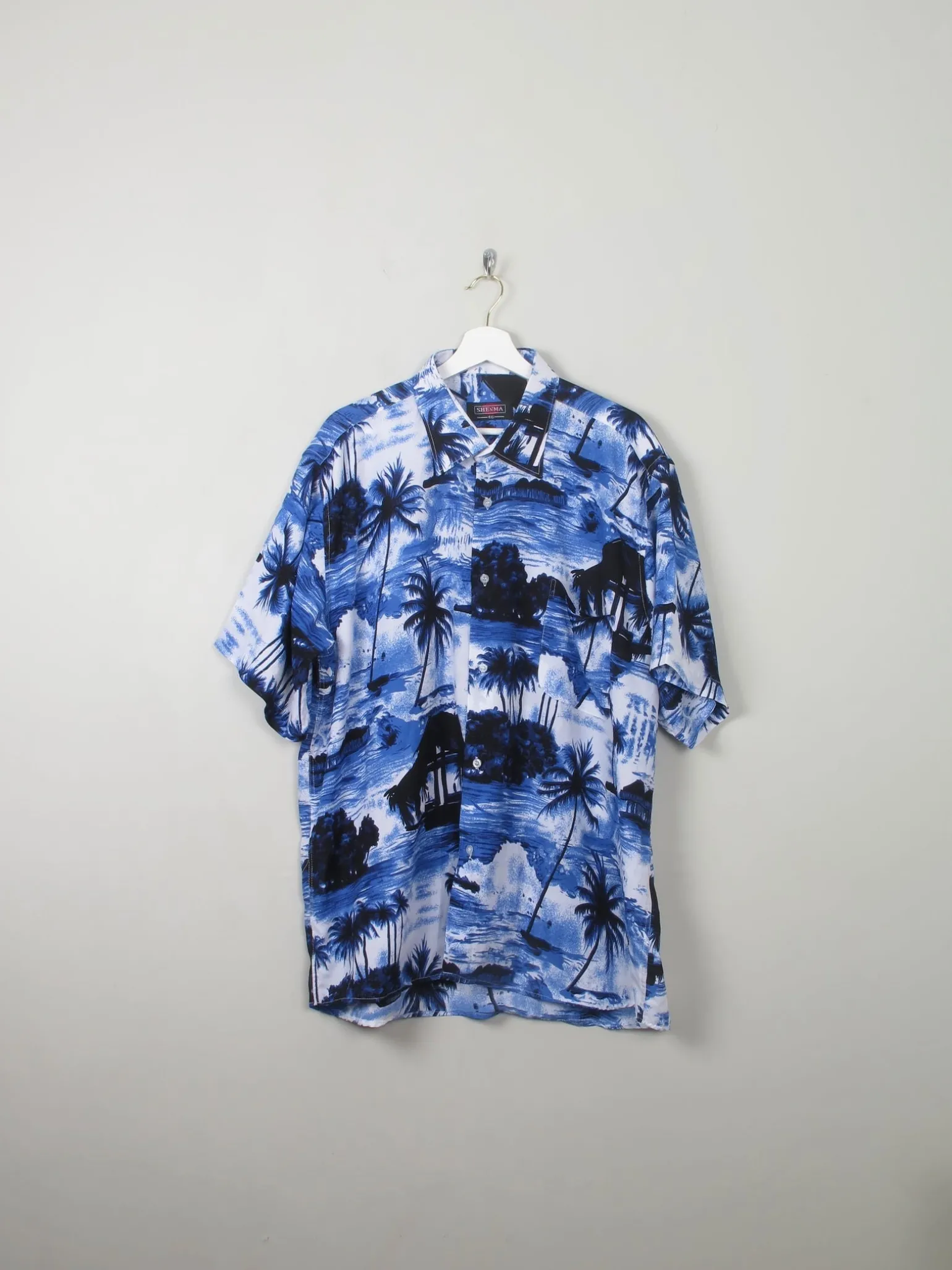 Men's Vintage Blue Hawaiian Shirt XL