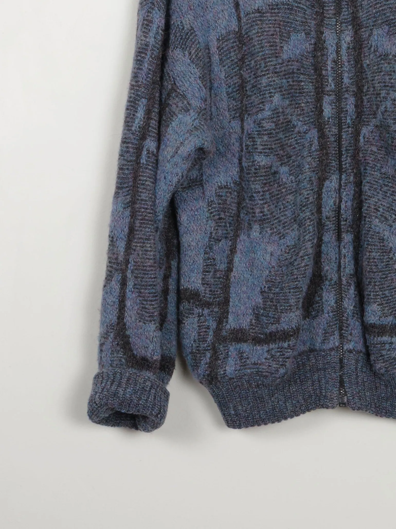 Men's Vintage Blue Wool Zip Cardigan Marc Bellini M