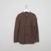 Men's Vintage Brown Hand-knit Aran Cardigan M