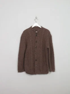 Men's Vintage Brown Hand-knit Aran Cardigan M