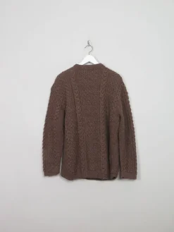 Men's Vintage Brown Hand-knit Aran Cardigan M