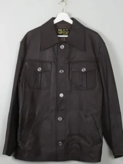Men's Vintage Brown Leather Jacket L 44