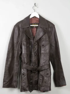 Men's Vintage Brown Leather Jacket With Belt M