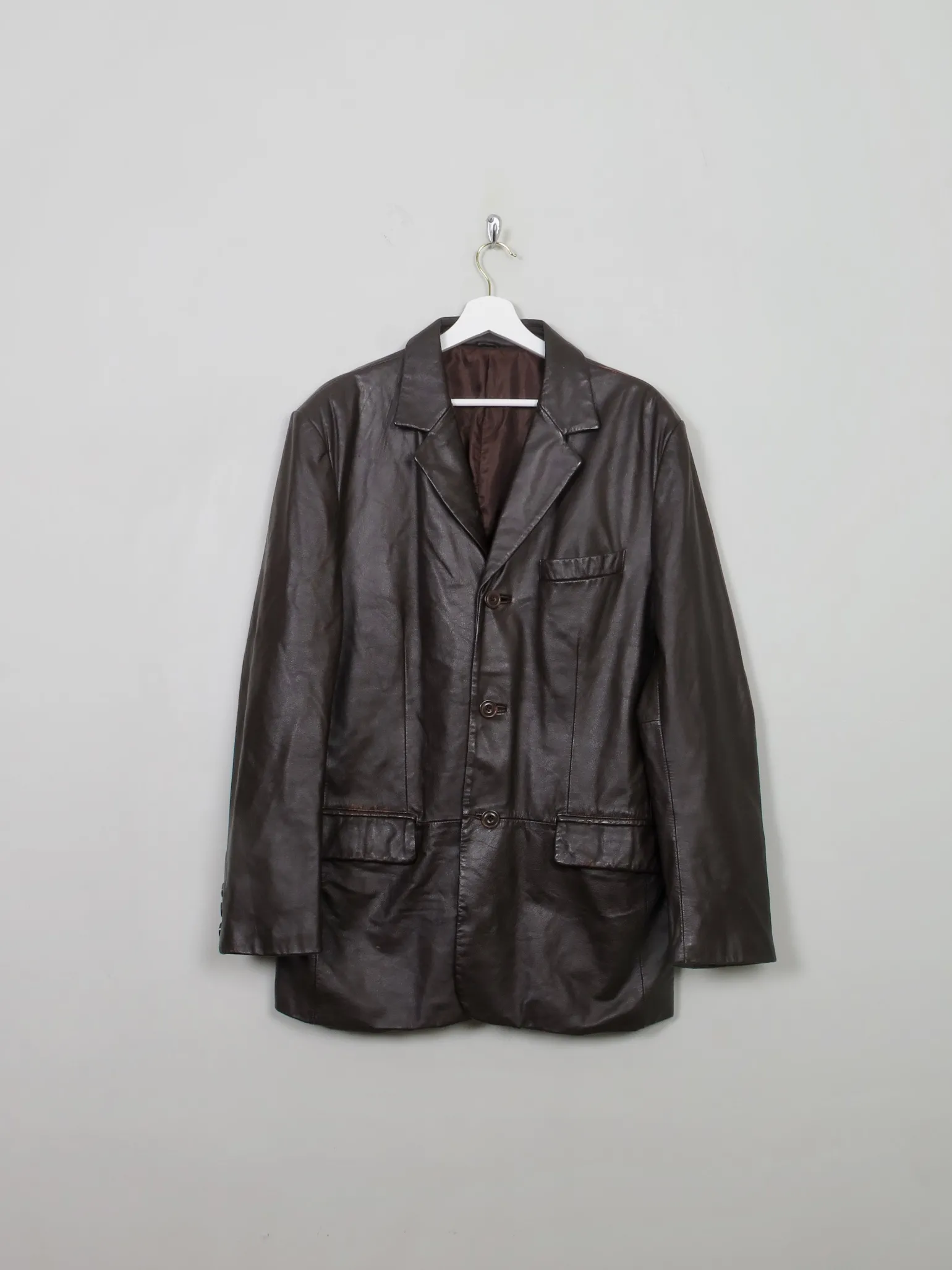 Men's Vintage Brown Leather Jacket Tailored L/42