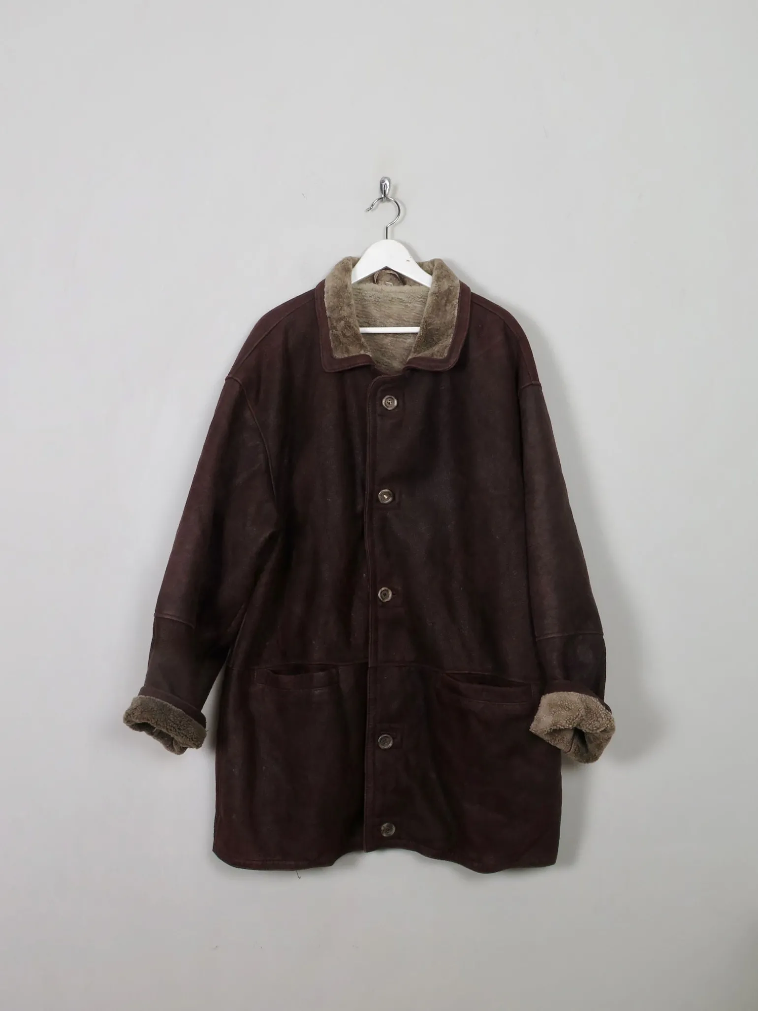 Men's Vintage Brown Sheepskin Short Coat XL