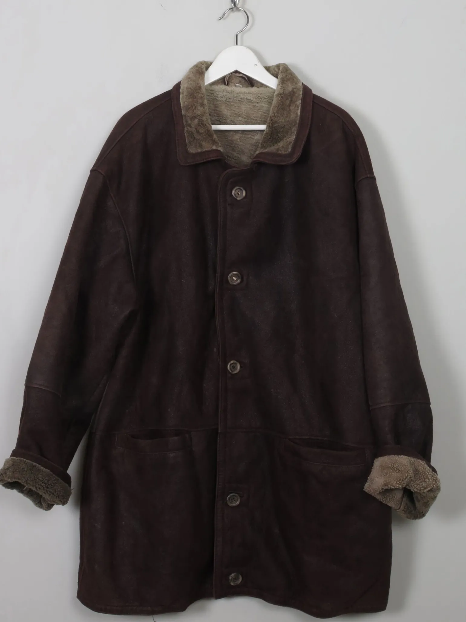 Men's Vintage Brown Sheepskin Short Coat XL
