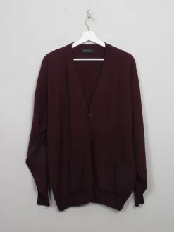 Men's Vintage Burgundy Wool Cardigan L
