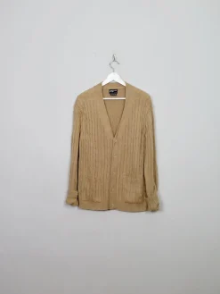 Men's Vintage Camel Cable-knit Cardigan L