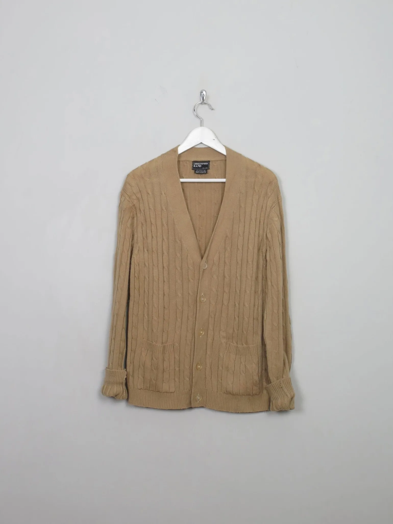 Men's Vintage Camel Cable-knit Cardigan L