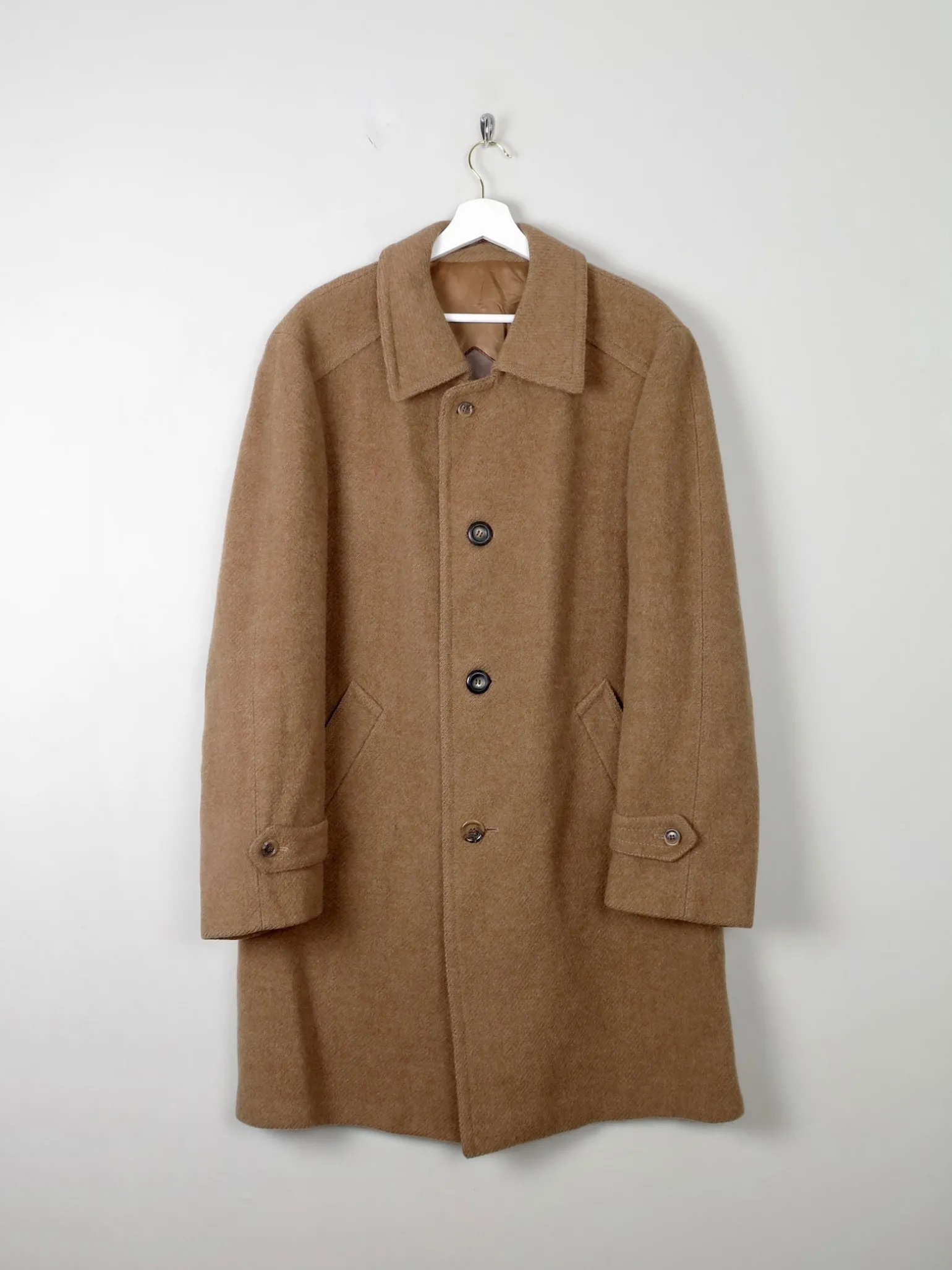 Men's Vintage Coat Wool Dark Camel/Tan L 44"