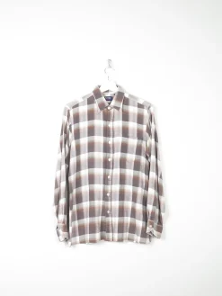 Men's Vintage Flannel Shirt Cream & Brown S