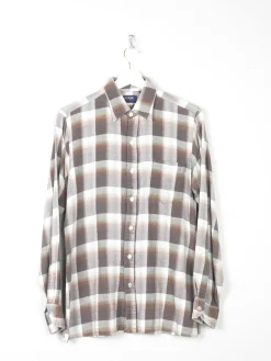 Men's Vintage Flannel Shirt Cream &  Brown S
