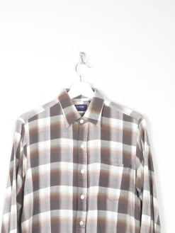 Men's Vintage Flannel Shirt Cream &  Brown S