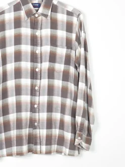 Men's Vintage Flannel Shirt Cream &  Brown S