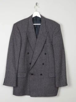 Men's Vintage Grey & Navy Houndstooth Jaeger Double Breasted Jacket 44" L