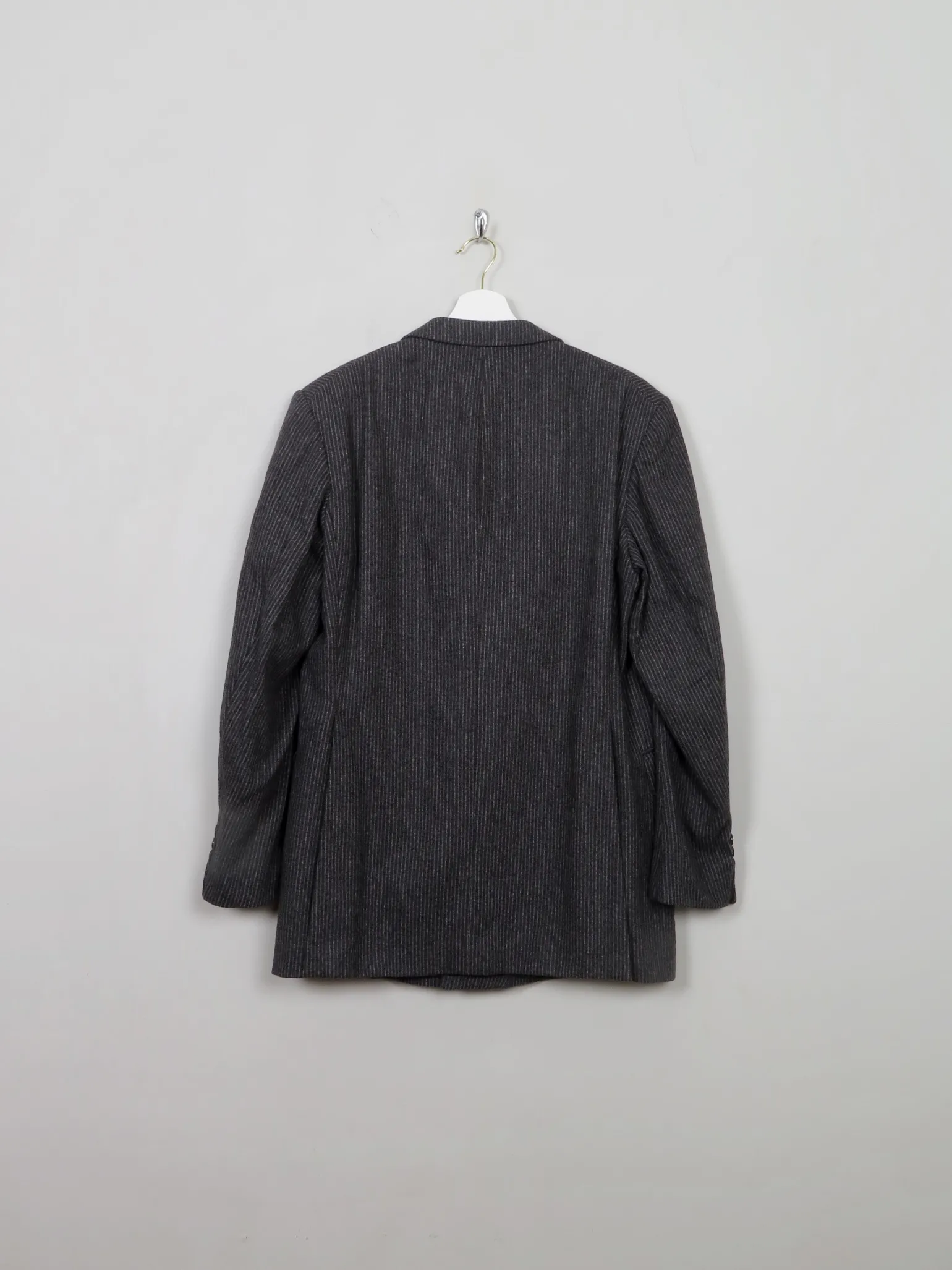 Men's Vintage Grey Striped 70s Wool Jacket 42"