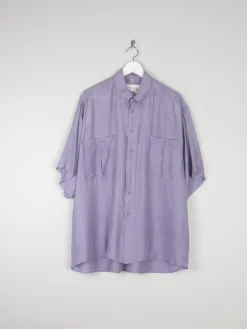 Men's Vintage Lilac Silk Short Sleeve Shirt XL