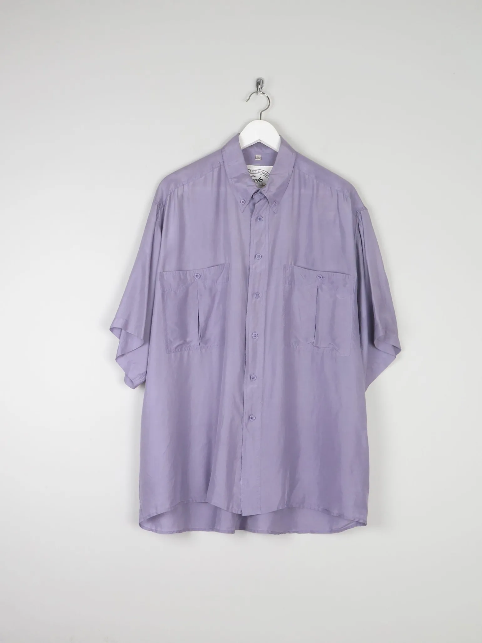 Men's Vintage Lilac Silk Short Sleeve Shirt XL